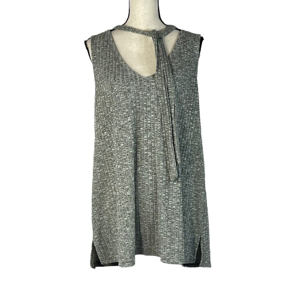 Lane Bryant SZ 18-20 Tunic Top Sleeveless V-Neck Stretch Slits Tie Neck Green